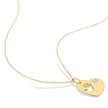 Diamond Accent Hand Heart Charm with Chain in Yellow Plated Sterling Silver