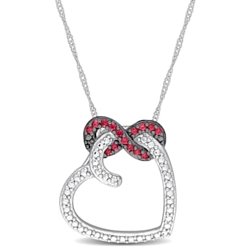 1/6 CT TGW Ruby Infinity Heart Pendant with Chain in 10K White Gold