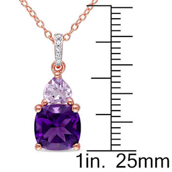 2 1/7 CT TGW Amethyst, Rose de France and Diamond Pendant with Chain in
2-Tone Sterling Silver