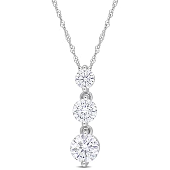 1 2/5 CT DEW Created Moissanite Graduated 3-Stone Pendant with Chain in
Sterling Silver
