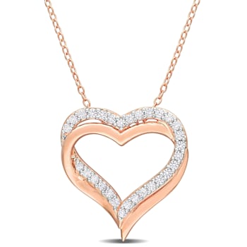 5/8 CT TGW Created White Sapphire Crossover Heart Pendant with Chain in
Rose Plated Sterling Silver