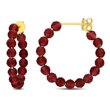 3 4/5ctw Garnet Beaded Hoop Earrings in Yellow Plated Sterling Silver