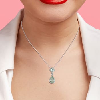5 CT TGW Green Quartz and Created White Sapphire Teadrop Halo Pendant
with Chain in Sterling Silver