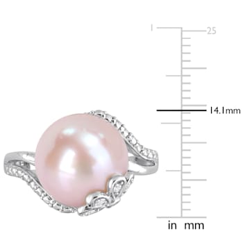 12-12.5MM Pink Freshwater Cultured Pearl and Diamond Flower Split-Shank
Ring in Sterling Silver