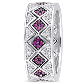 1 3/8 CT TGW Created Ruby and Created White Sapphire Ring Set in
Sterling Silver with BlacK Rhodium