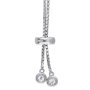 3 3/4 CT TGW White Topaz Tassel Bolo Bracelet in Sterling Silver