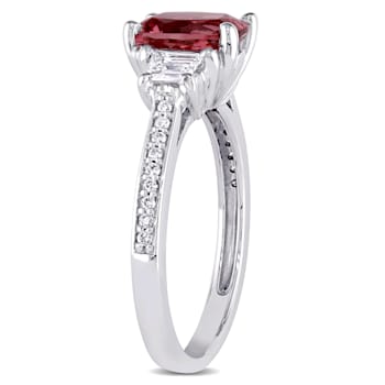 1 3/5 CT TGW Tourmaline and 3/4 CT TW Diamond 3-Stone Ring in 14K White Gold