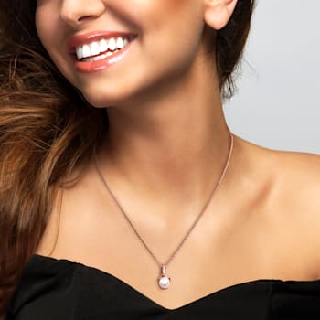 8MM Freshwater Cultured Pearl and Diamond Twist Pendant with Chain in
Rose Plated Sterling Silver