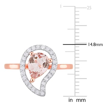 1 1/7 CTW Morganite and White Topaz Open Teardrop Ring in Rose Plated
Sterling Silver