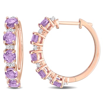 2 1/2 CT TGW Amethyst and White Topaz Hoop Earrings in Rose Plated
Sterling Silver