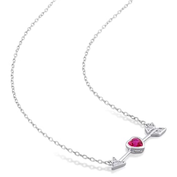 Created Ruby, Created White Sapphire and Diamond Heart and Arrow
Sterling Silver Pendant with Chain