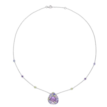 4 5/8 CT TGW Tanzanite, Rose de France, Peridot and Amethyst Teardrop
Necklace in Sterling Silver