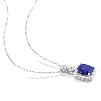 6 2/5 CT TGW Simulated Tanzanite and Created White Sapphire Pendant with
Chain in Sterling Silver