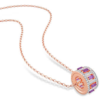 2 1/7 CT TGW Amethyst and White Topaz Pendant with Chain in Rose Plated
Sterling Silver