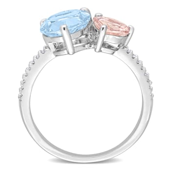 2 5/8 CT TGW Sky Blue Topaz and Morganite with 1/10 CT TW Diamond Toi et
Moi Ring in Sterling Silver