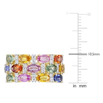 4 1/3 CT TGW Multi-Color Sapphire Triple Row Ring in 14K Yellow Gold