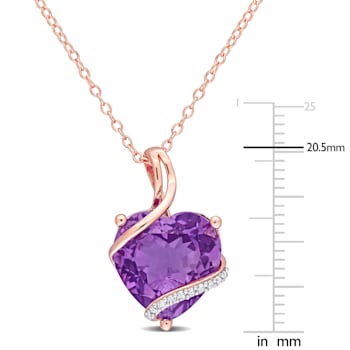 6 1/2 CT TGW Amethyst and Diamond Accent Heart Pendant with Chain in
Rose Plated Sterling Silver