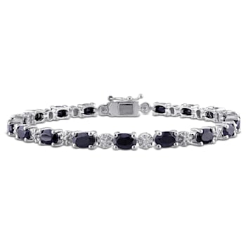 11 1/6 CT TGW Black Sapphire and Diamond Accent Bracelet in Sterling Silver