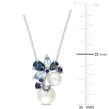 7-9MM Freshwater Cultured Pearl and 2 3/4 CT TGW Topaz and Sapphire
Pendant in Sterling Silver