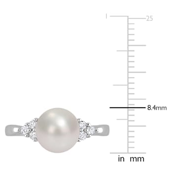 8-8.5MM Freshwater Cultured Pearl and 1/8 CT TW Diamond  Ring in
Sterling Silver