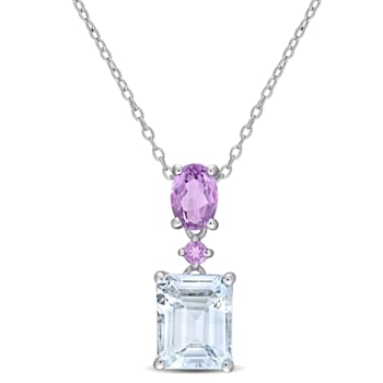 3 4/5 CT TGW Ice Aquamarine and Amethyst Two-Tier Dangle Pendant with
Chain in Sterling Silver