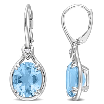 11 3/8 CT TGW Sky Blue Topaz and White Topaz Drop Earrings in Sterling Silver