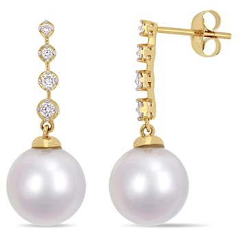 10-10.5MM South Sea Cultured Pearl and 1/6 CT TW Diamond Dangle Earrings
in 14K Yellow Gold