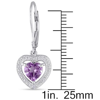 1-3/8ctw Amethyst and Diamond Accent Heart Earrings in Sterling Silver