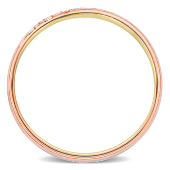 Men's 6mm Cubic Zirconia Matte Three Row Wedding Band in 14K 3-Tone Gold