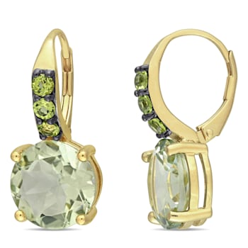 12-3/8ctw Green Quartz and Peridot Drop Earrings in Yellow Sterling
Silver with Black Rhodium