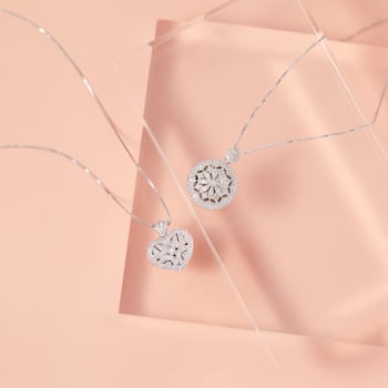 Diamond Heart Locket Pendant with Chain in Sterling Silver