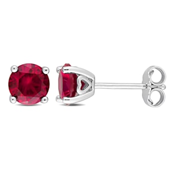 2 CT TGW Created Ruby Stud Earrings in Sterling Silver