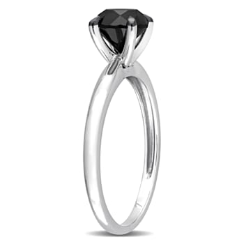 1-1/2 ct Black Diamond Solitaire Engagement Ring in 10K White Gold