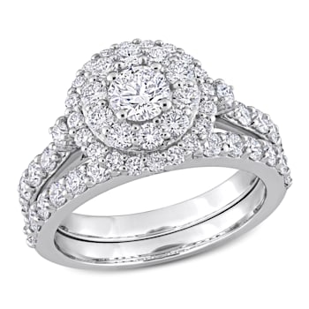 1 3/4 CT TGW Lab Grown Diamond Double Halo Bridal Set Ring in 14K White Gold