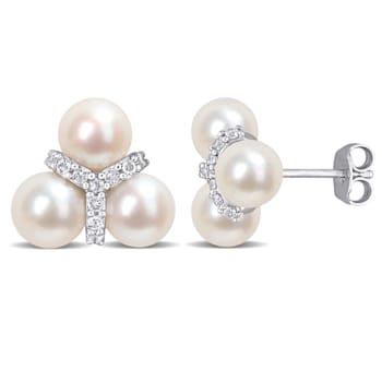 6-6.5MM Freshwater Cultured Pearl and 1/5 CT TGW White Topaz Earring in
Sterling Silver