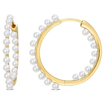 2-2.5MM Freshwater Cultured Pearl Inside Outside Hoop Earrings in 14K
Yellow Gold