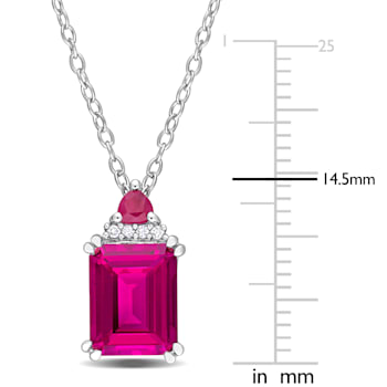 3 1/6 CT TGW Octagon Pink Topaz Trilliant Ruby and Diamond Accent
Necklace in Sterling Silver