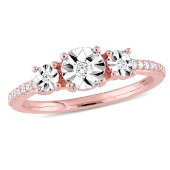 1/7 CT TW Diamond Three-Stone Engagement Ring in Rose Plated Sterling Silver