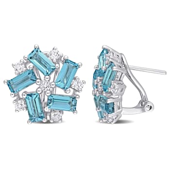 5 1/8 CT TDW London Blue Topaz and White Topaz Earrings with Omega Clip
Closure in Sterling Silver