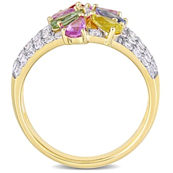 2 7/8 CT TGW Multi-Color Sapphire Floral Ring in 14K Yellow Gold