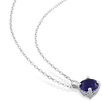 1 5/8 CT TGW Created Blue Sapphire Solitaire Pendant with Chain in
Sterling Silver
