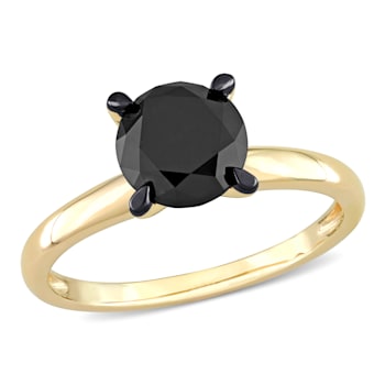 2 ct Black Diamond Solitaire Engagement Ring in 14K Yellow Gold