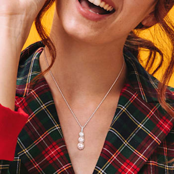 6-8.5MM Freshwater Cultured Pearl and Diamond Drop Pendant with Chain in
Sterling Silver