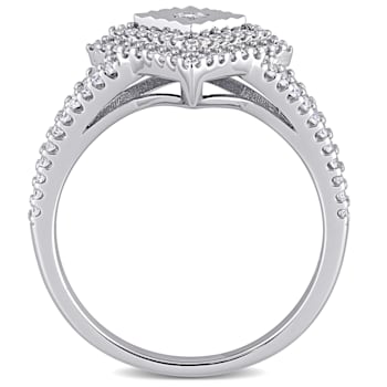 1/2 CT TW Diamond Halo Split Shank Ring in Sterling Silver
