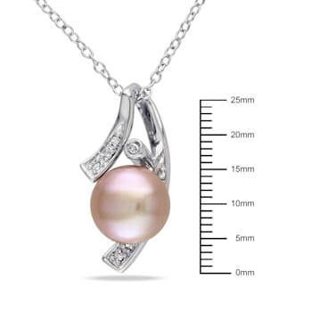 9-9.5MM Pink Freshwater Cultured Pearl and Diamond Pendant with Chain in
Sterling Silver