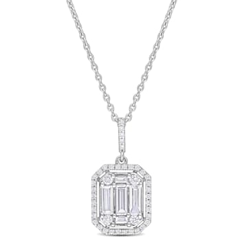 4/5 CT TW Diamond Halo Pendant with Chain in 14K White Gold