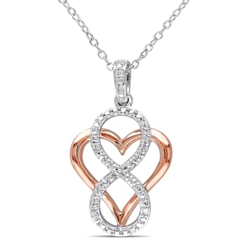 Diamond Infinity Heart Pendant with Chain in 2-Tone Pink and White
Sterling Silver