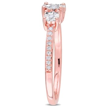 1/7 CT TW Diamond Three-Stone Engagement Ring in Rose Plated Sterling Silver