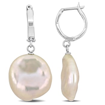 16.5-17MM Pink Freshwater Cultured Pearl Drop Earrings in 14K White Gold