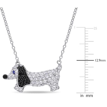 1 1/2 CT TGW Created Blue and White Sapphire Black Spinel Dog Necklace
in Sterling Silver